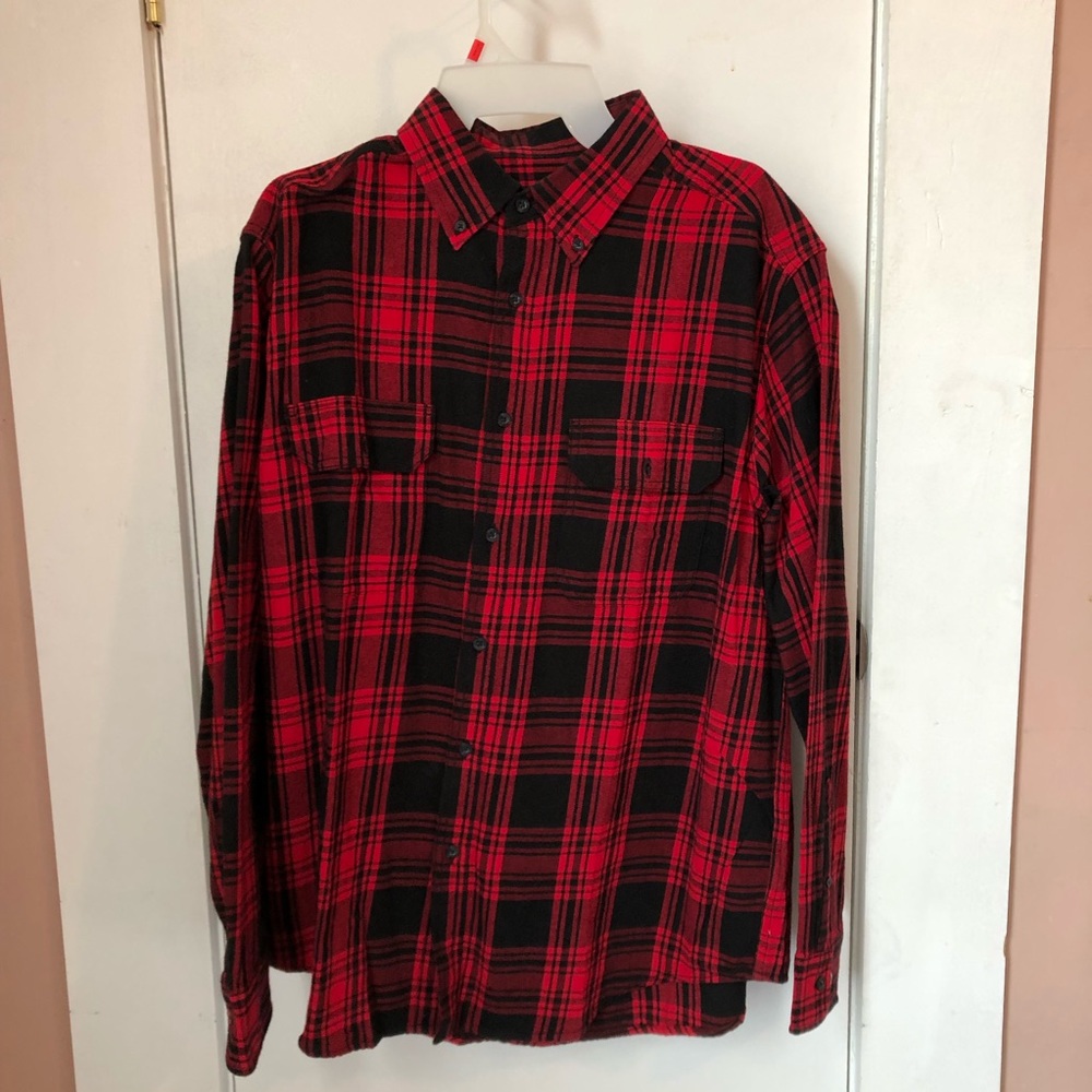 Plaid Black and Red Flannel Shirt